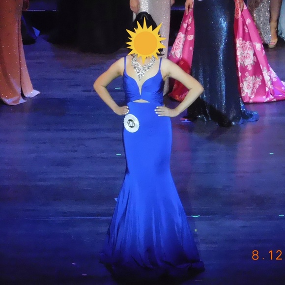 La Femme 22747 Sapphire Blue Mermaid Gown - Picture 3 of 4